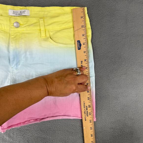Judy Blue Denim Jean Shorts Womens Multicolor‎ Tie Dye High Waist Cut Off XL - Picture 7 of 9
